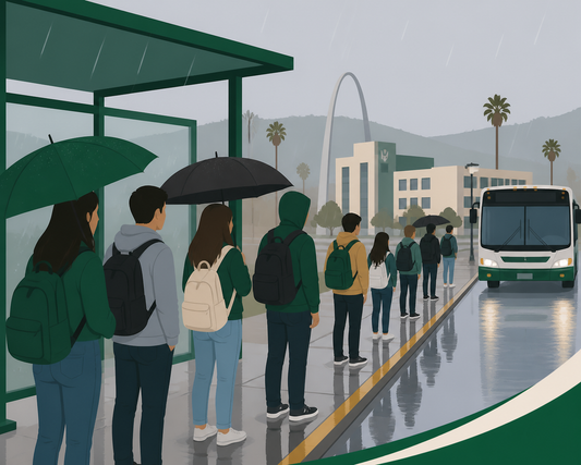 Estudiantes de la UABC en Tijuana esperan hasta una hora bajo la lluvia para abordar transporte
