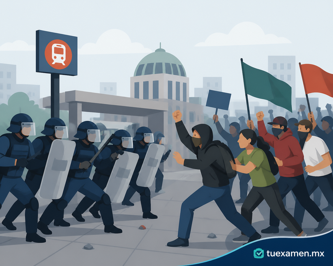 Choque entre policías y manifestantes en inmediaciones del metro Tlatelolco