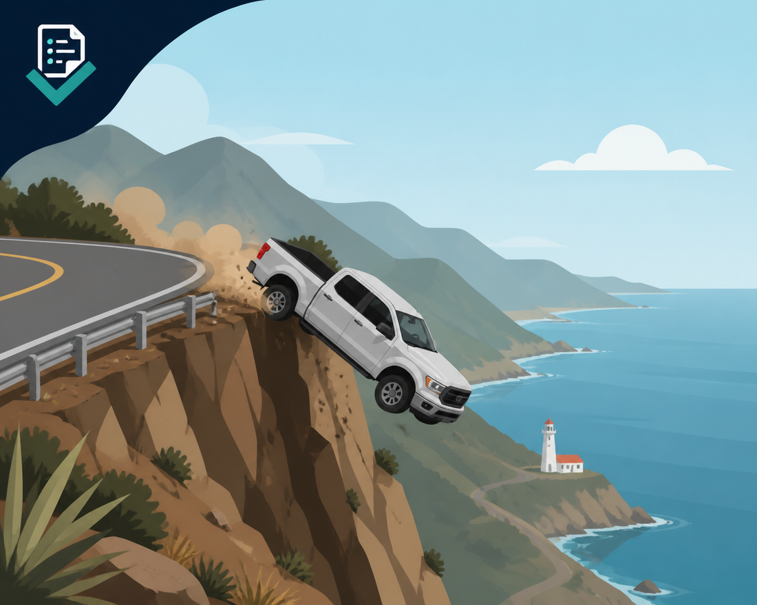 Camioneta cae a barranco en la carreteta Tecate-Ensenada