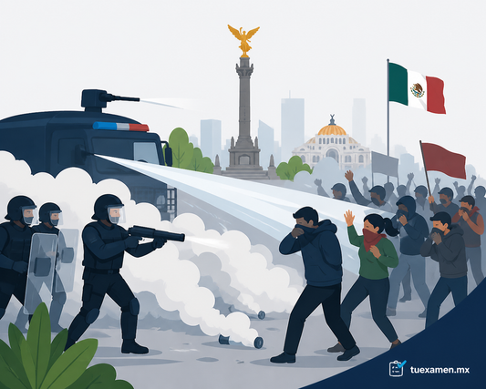 Policías usan gases y chorros de agua para dispersar marcha