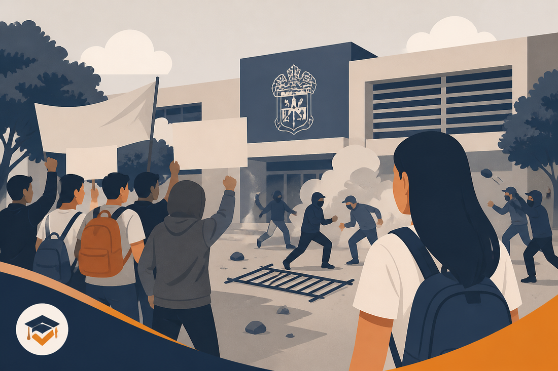 Riñas y disturbios durante protesta por presunto acoso en Prepa 12 de la UdeG