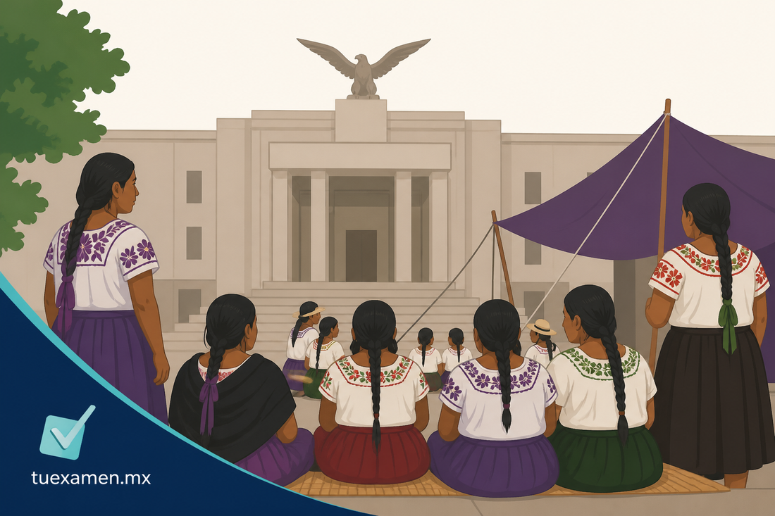 Mujeres Mazatecas por la Libertad instalan plantón indefinido en Suprema Corte, en demanda de absolución de 14 activistas exiliados