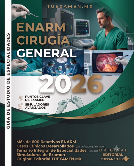Estudiante preparando el ENARM en Cirugía General, enfoque amigable y optimizado para éxito profesional.