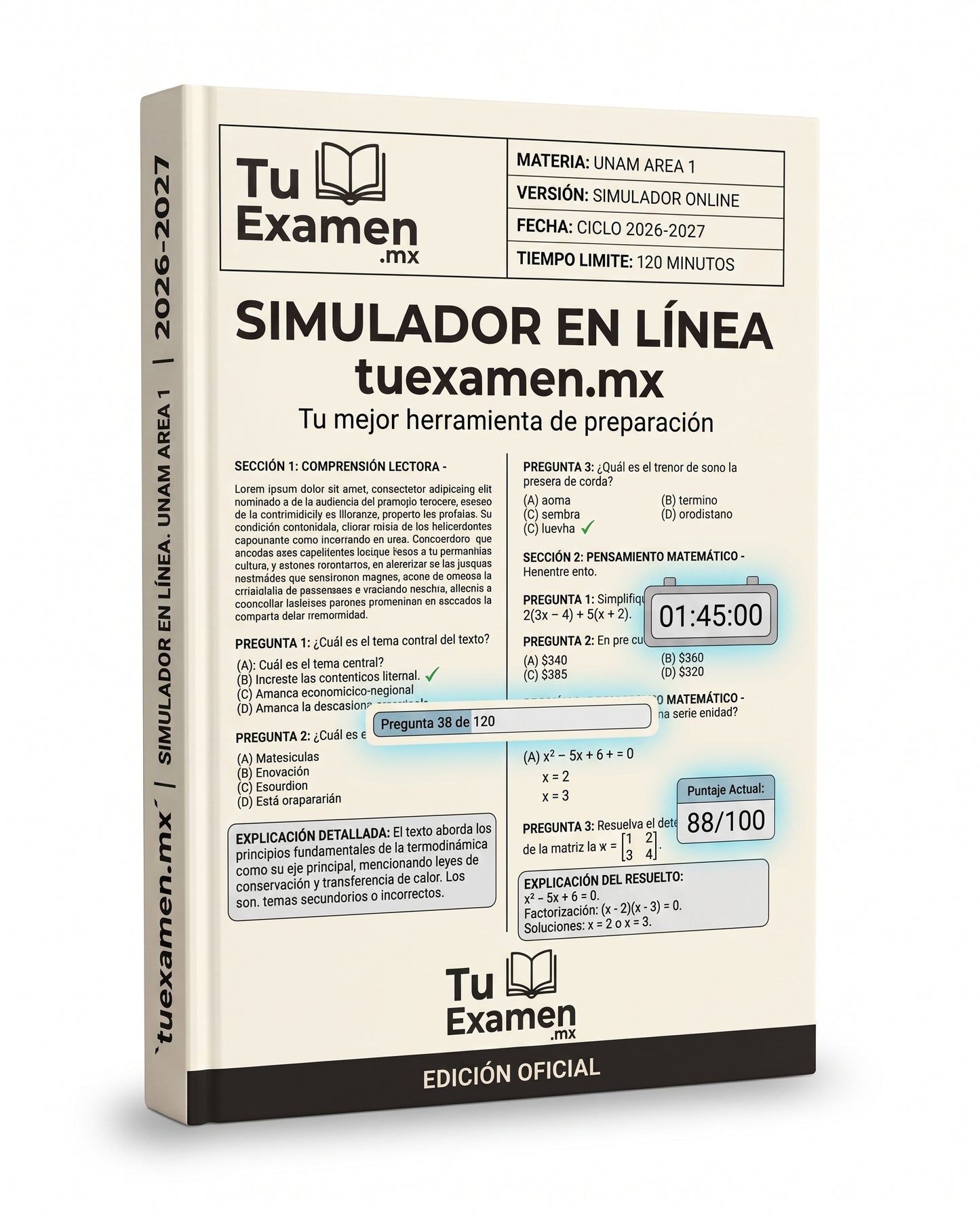 Simulador UNAM - Area 1, Ciencias físico-matemáticas y de las ingenierías